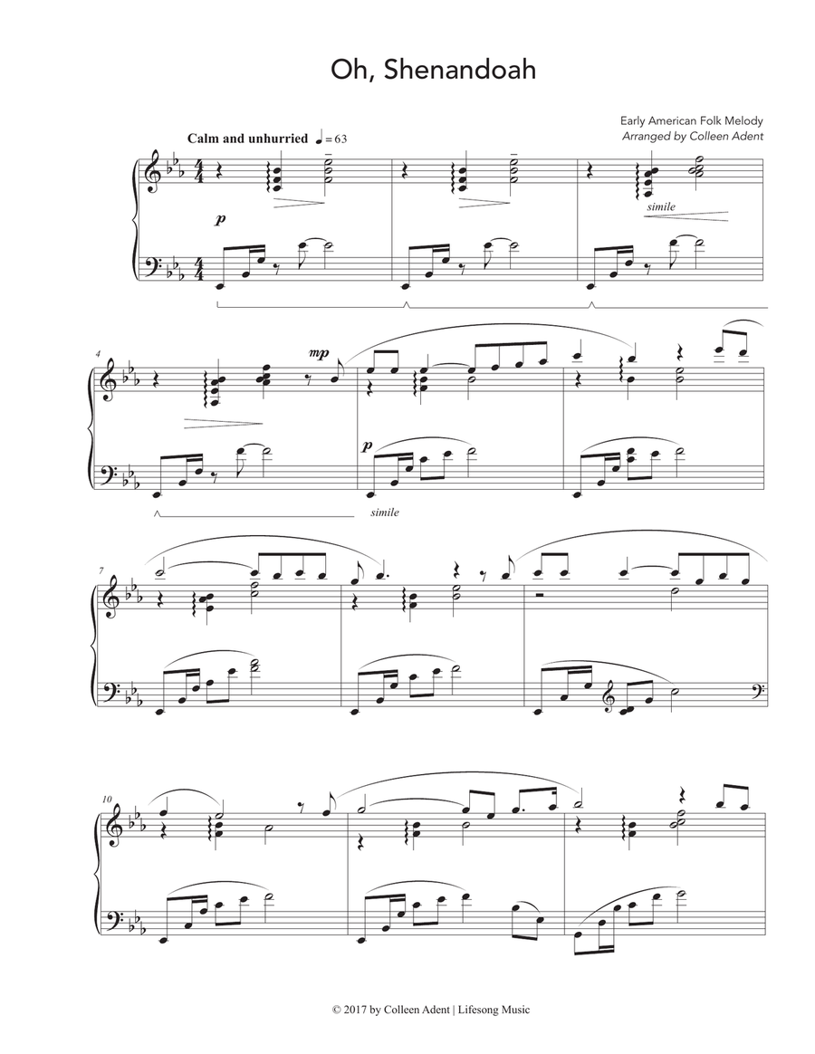 Oh, Shenandoah Piano Solo scores gallery preview page 1