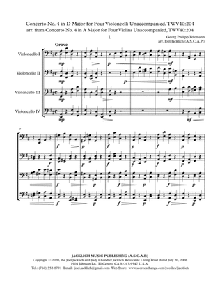 Concerto No. 4 in D Major for Four Celli Unaccompanied, TWV40:204