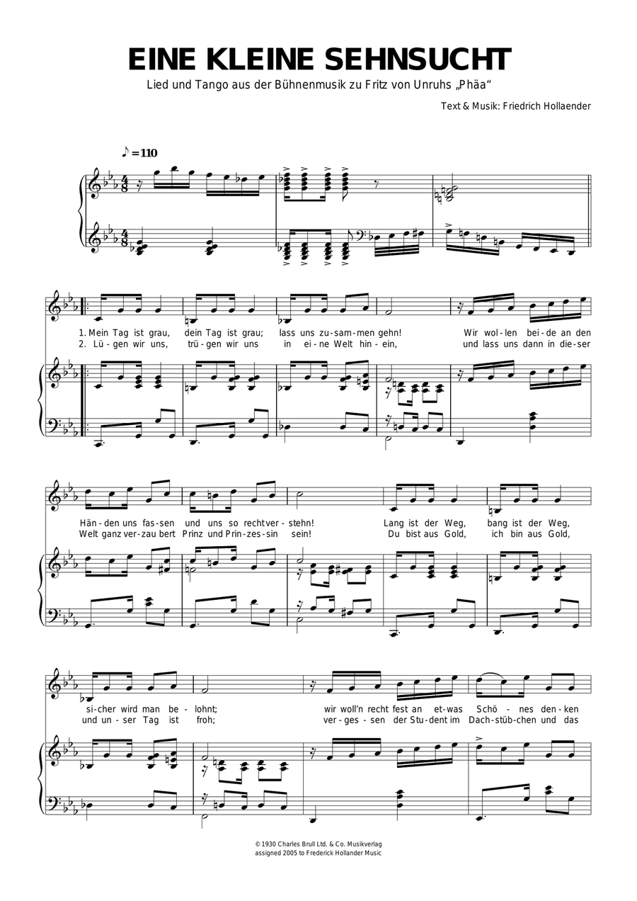 Eine Kleine Sehnsucht Eine Kleine Sehnsucht Piano, Vocal scores gallery preview page 1