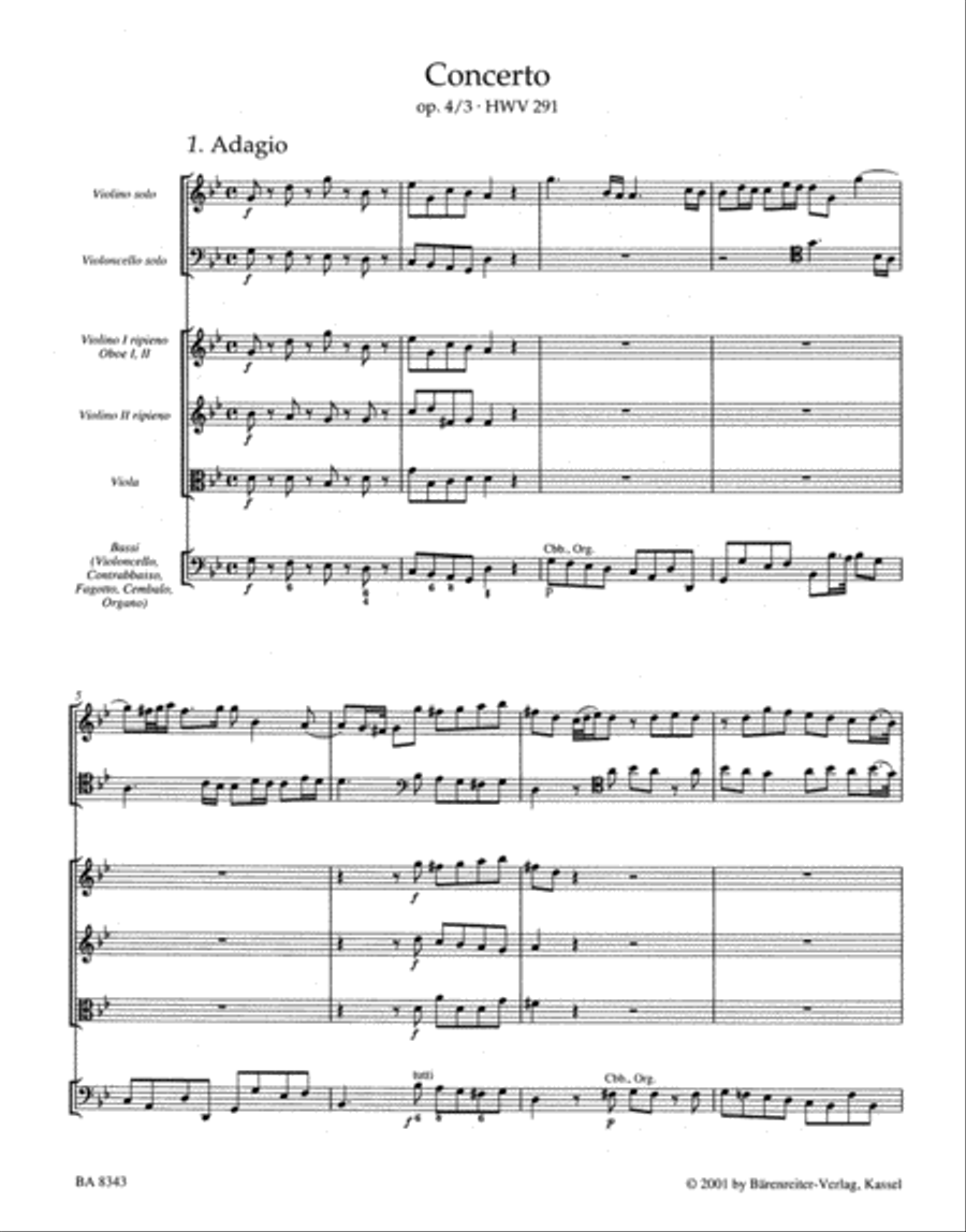 Concerto for Organ and Orchestra g minor, Op. 4/3 HWV 291 Orchestra scores gallery preview page 2