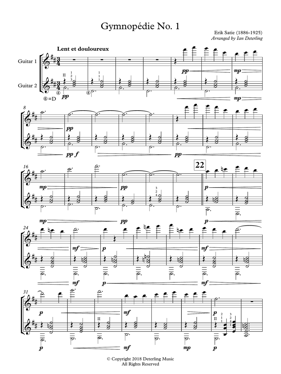 Gymnopédie No. 1 (Guitar Duet) Classical Guitar scores gallery preview page 3