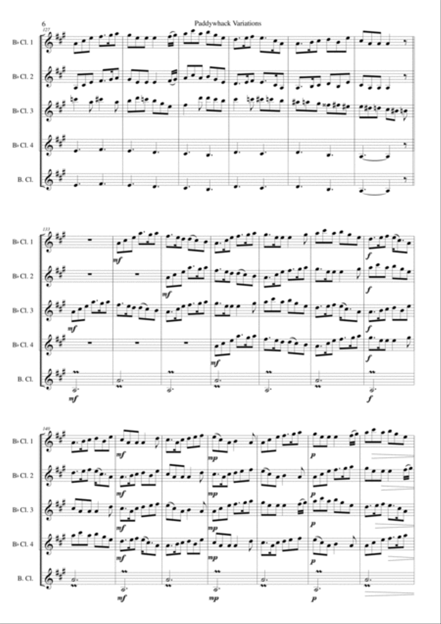 Paddywhack Variations for clarinet quintet Clarinet Quintet scores gallery preview page 6