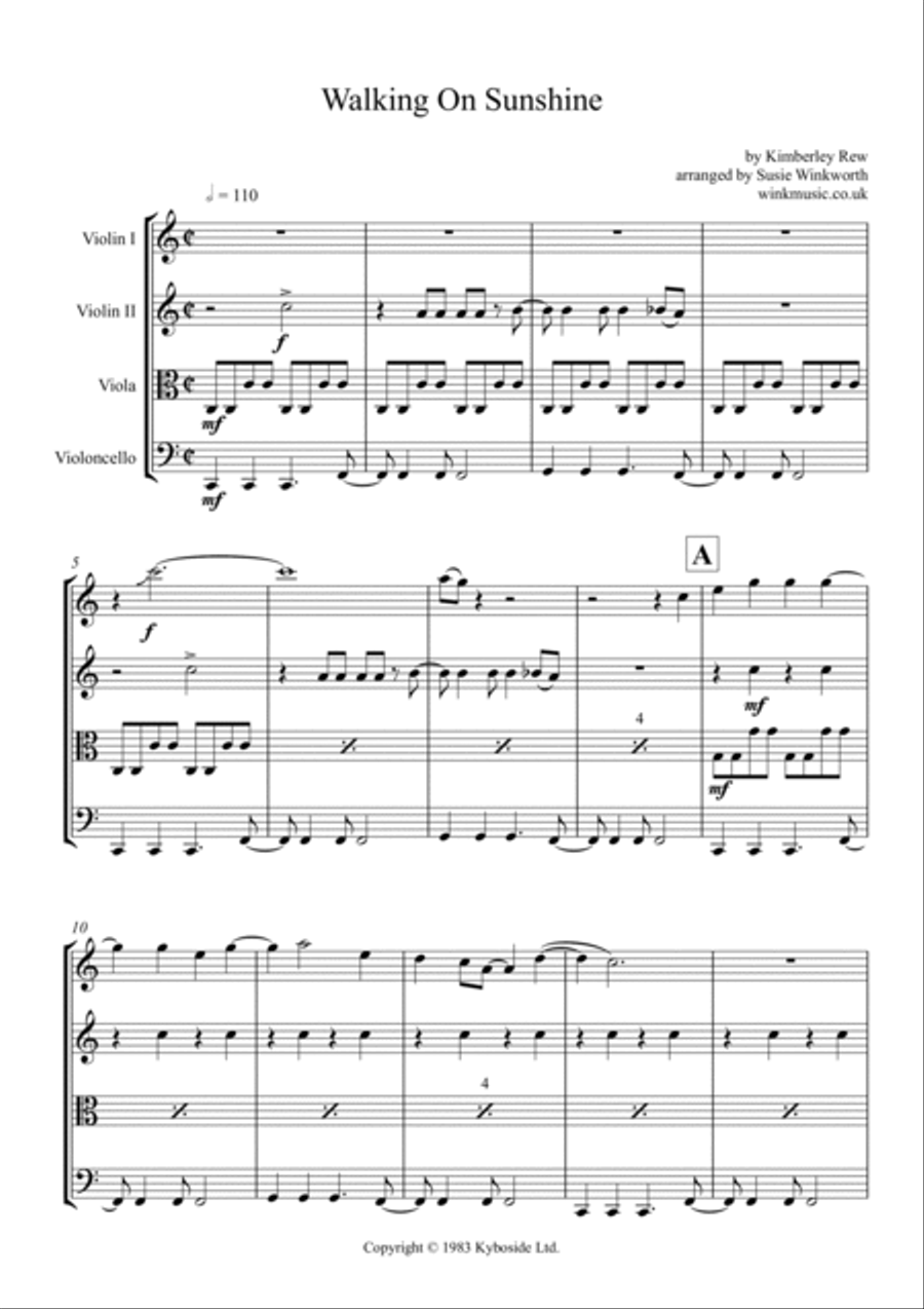 Walking On Sunshine Walking On Sunshine String Quartet scores gallery preview page 3