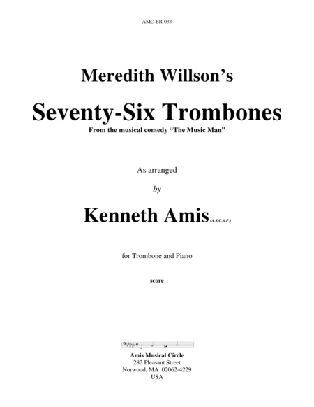 Seventy-Six Trombones (trombone and piano) image number null