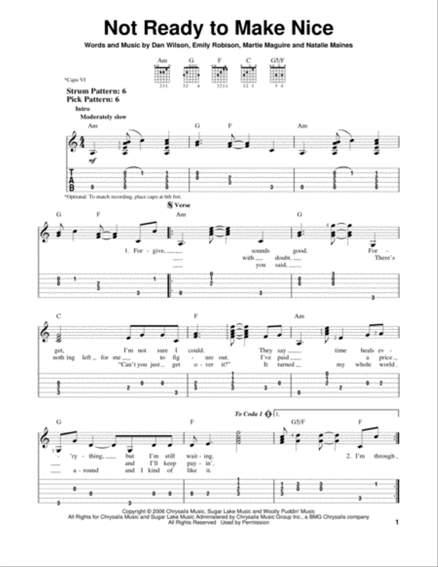 Not Ready To Make Nice Acoustic Guitar scores gallery preview page 1