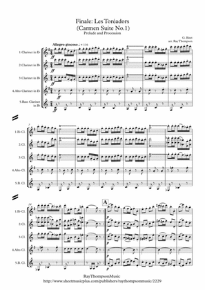 Book cover for Bizet: Finale: Les Toréadors (Carmen Suite No. 1) - clarinet quintet