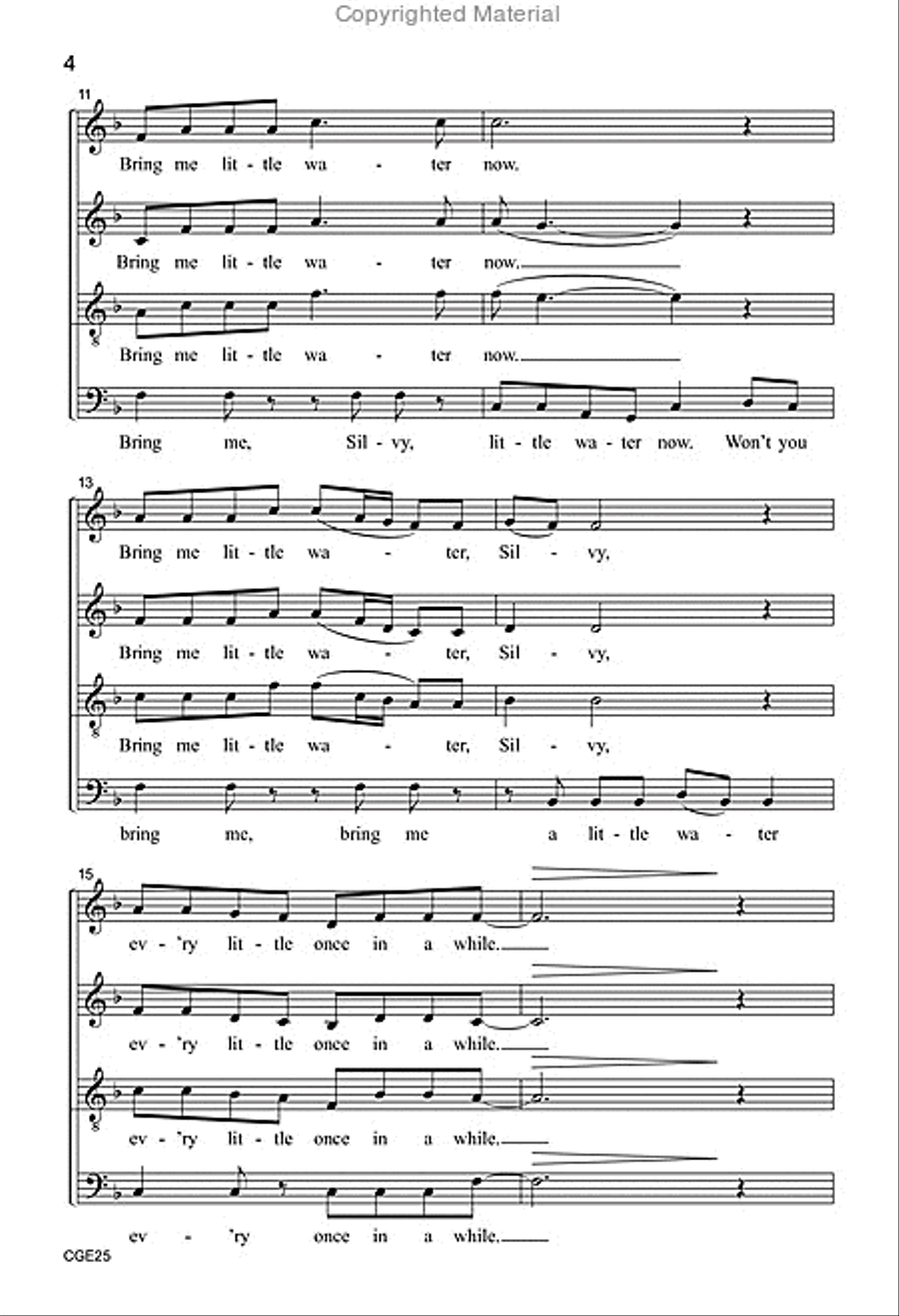 Bring Me Little Water, Silvy (SATB a cappella with opt. percussion) 4-Part scores gallery preview page 3