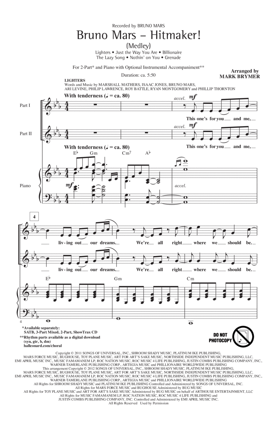 Bruno Mars: Hitmaker! (Medley) 2-Part scores gallery preview page 1