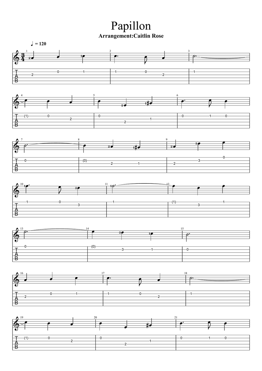 Papillon For Solo Guitar Acoustic Guitar scores gallery preview page 1