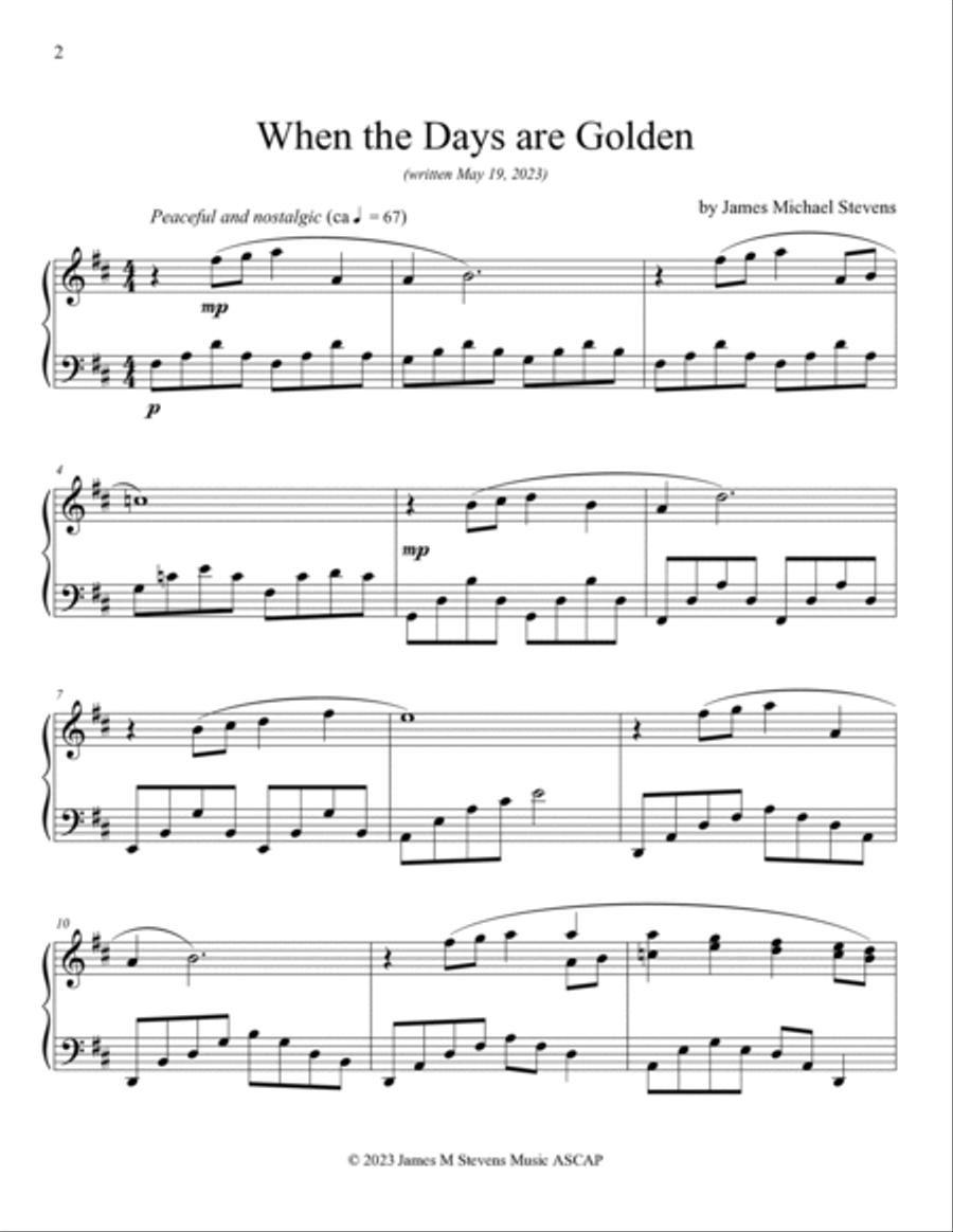 When the Days are Golden Piano Solo scores gallery preview page 2