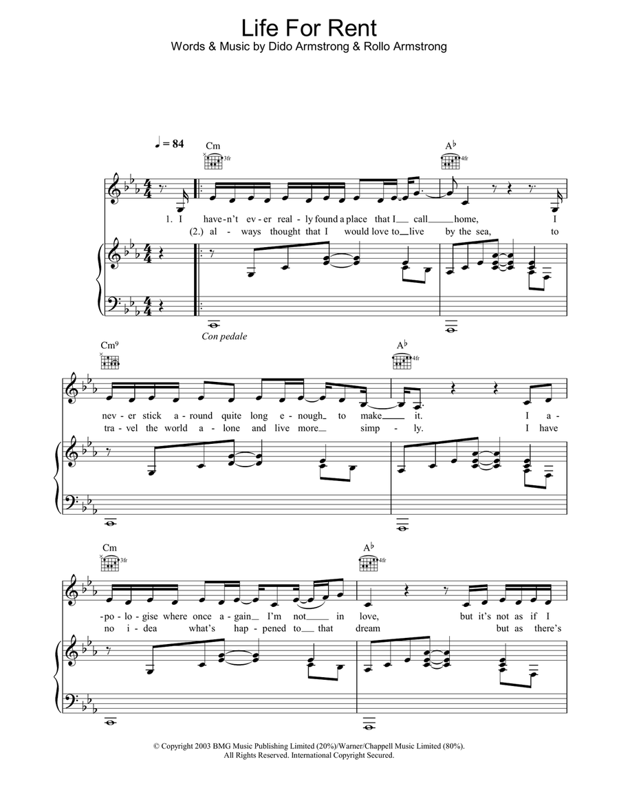 Life For Rent Life For Rent Piano, Vocal, Guitar scores gallery preview page 1