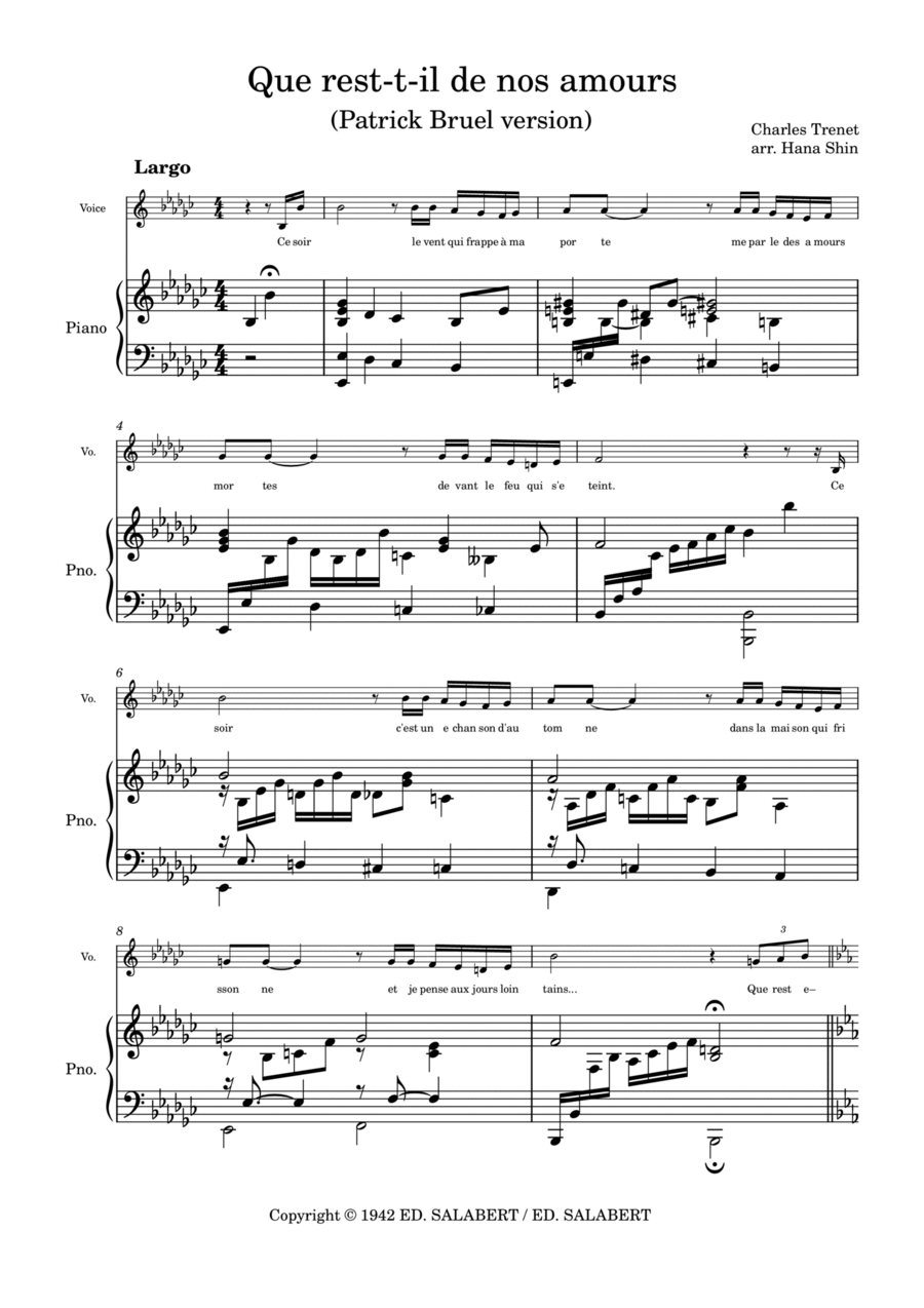 Que Reste-t-il De Nos Amours Voice scores gallery preview page 1