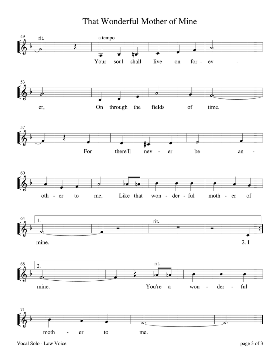 That Wonderful Mother of Mine - Low Voice (Vocal Solo with Piano Accompaniment) Piano, Vocal scores gallery preview page 3