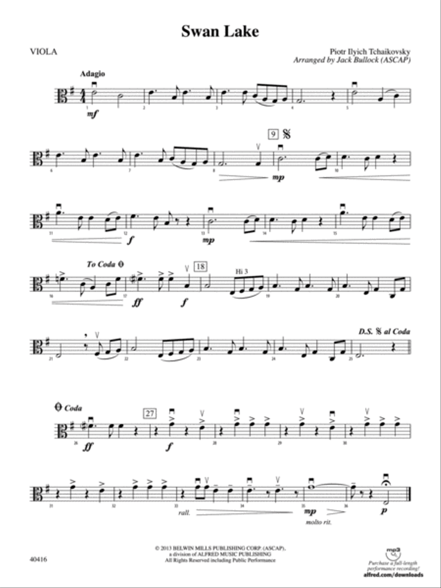 Swan Lake: Viola Swan Lake: Viola String Orchestra scores gallery preview page 1