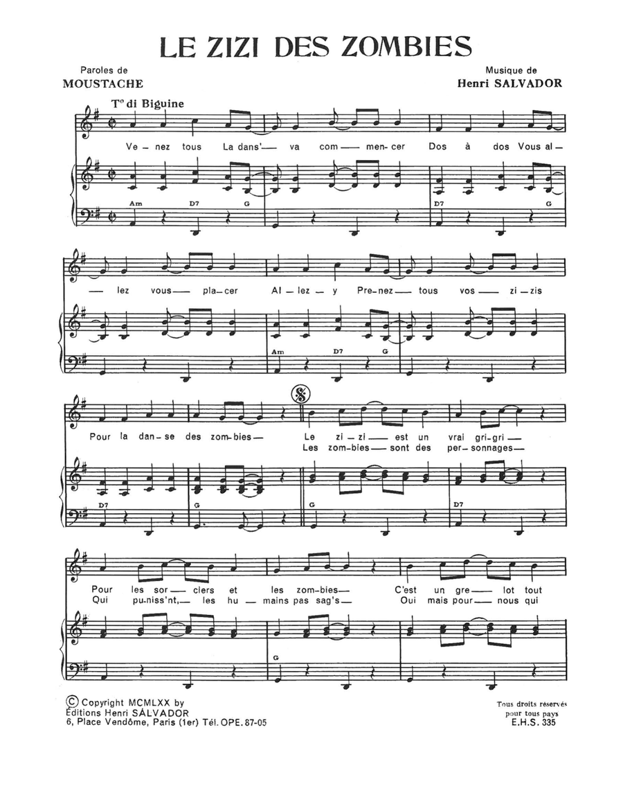 Zizi Des Zombies Piano, Vocal scores gallery preview page 1