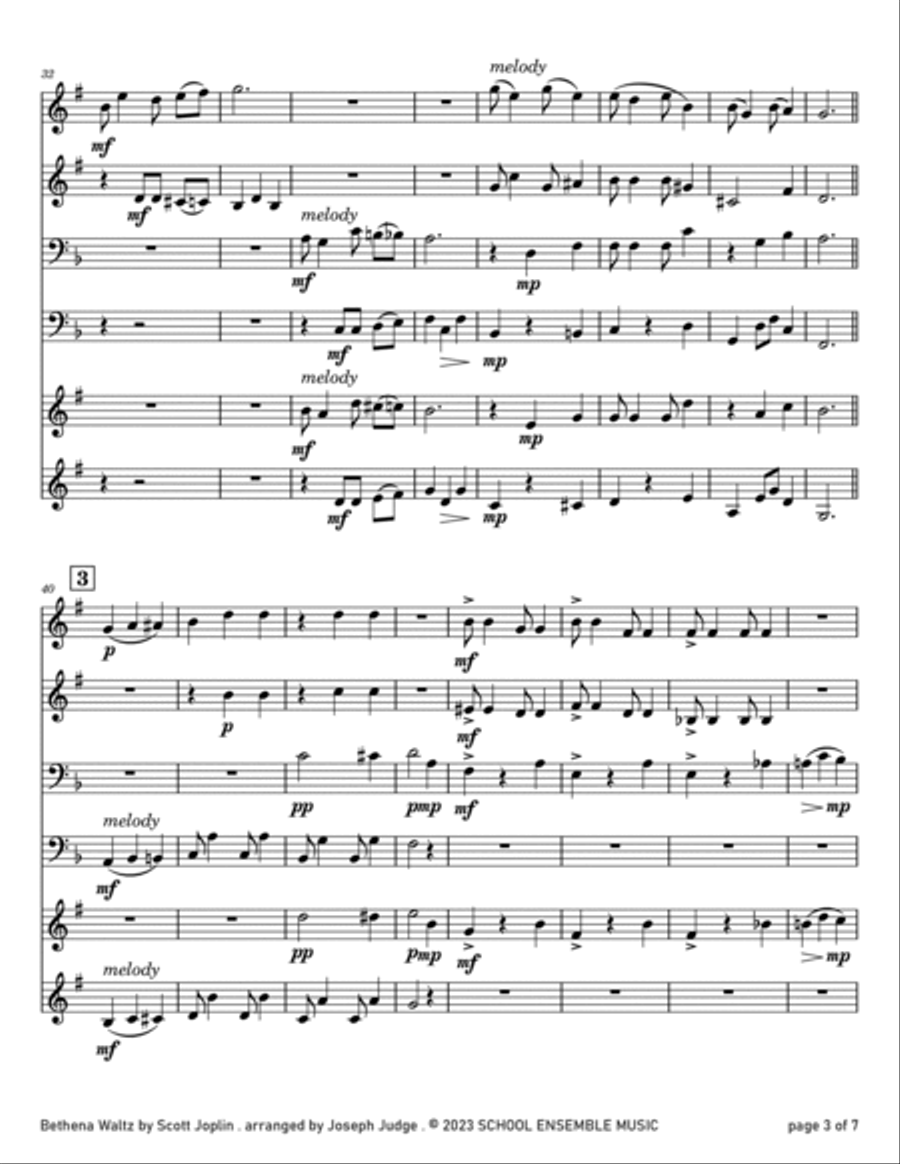 Bethena Waltz by Joplin for Brass Quartet in Schools Brass Quartet scores gallery preview page 3