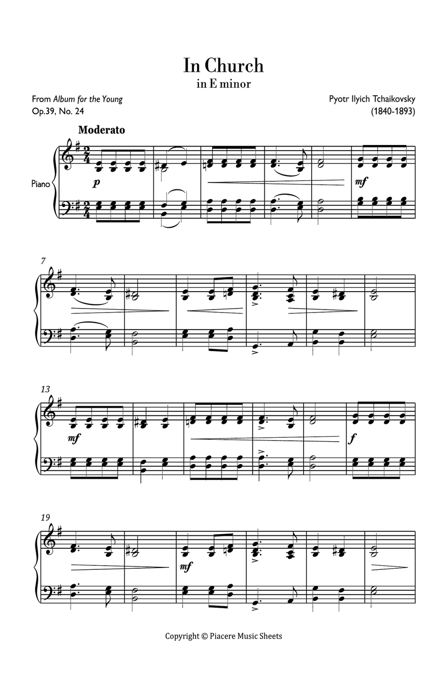 Tchaikovsky - In Church in E minor - Intermediate Piano Method scores gallery preview page 2
