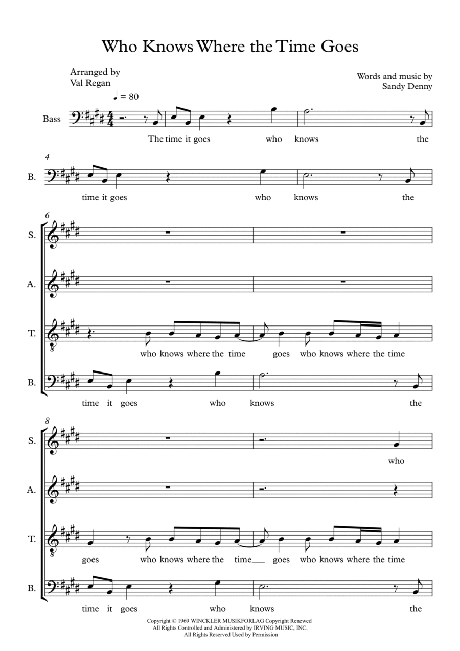 Who Knows Where The Time Goes 4-Part scores gallery preview page 1