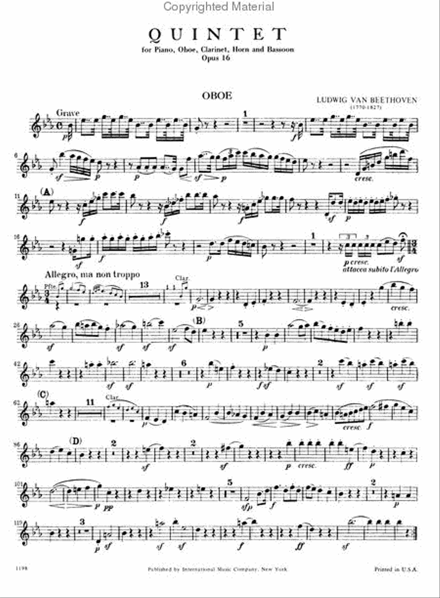 Quintet In E Flat Major, Opus 16 For Oboe, Clarinet, Horn In E Flat, Bassoon & Piano Bassoon scores gallery preview page 3