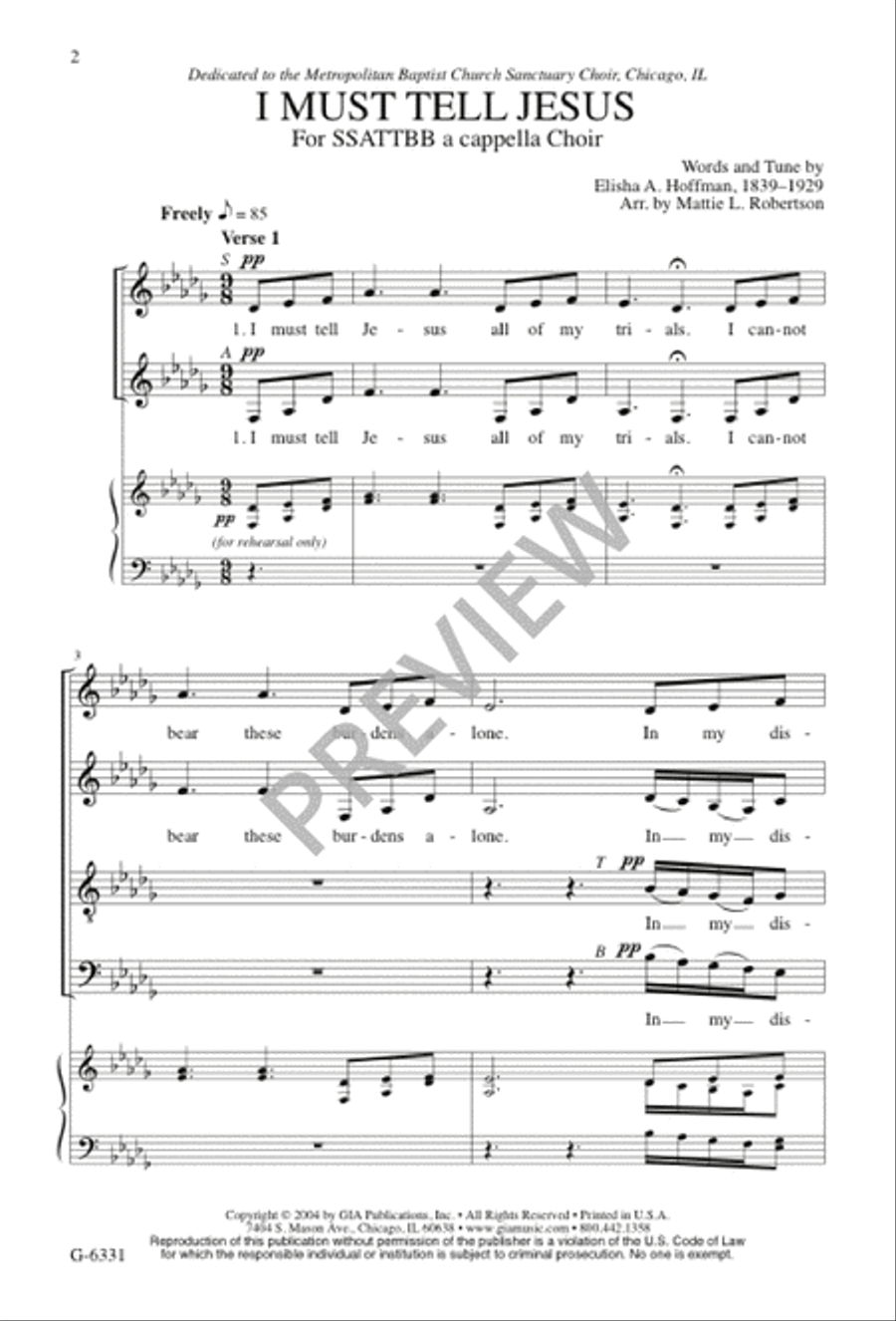 I Must Tell Jesus SSAATTBB scores gallery preview page 2