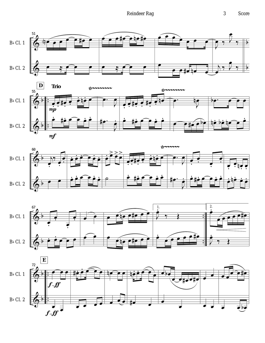 Reindeer Rag for Clarinet Duet Clarinet Duet scores gallery preview page 3