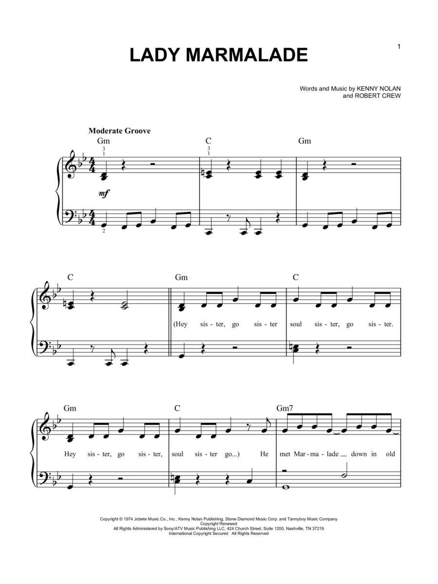 Lady Marmalade Easy Piano scores gallery preview page 1