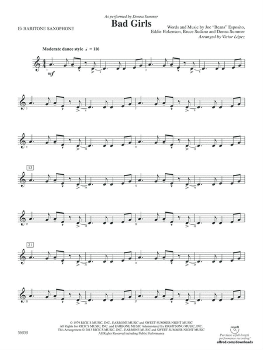 Bad Girls: E-flat Baritone Saxophone Concert Band scores gallery preview page 1