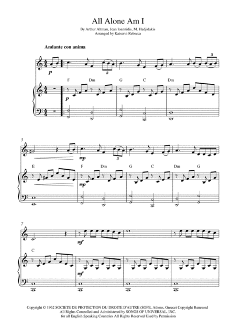 All Alone Am I Violin Solo scores gallery preview page 1