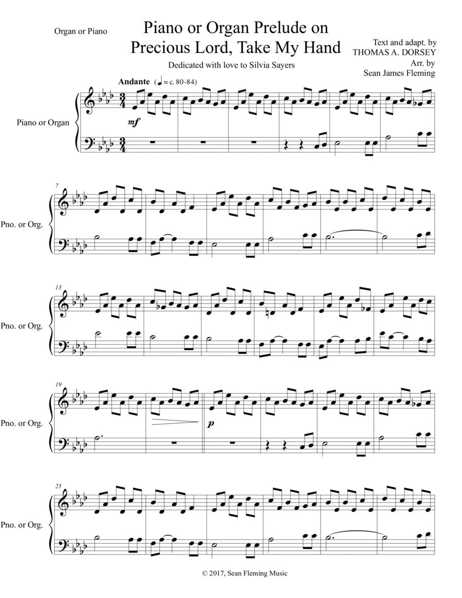 Piano or Organ Prelude on Precious Lord, Take My Hand Organ scores gallery preview page 1