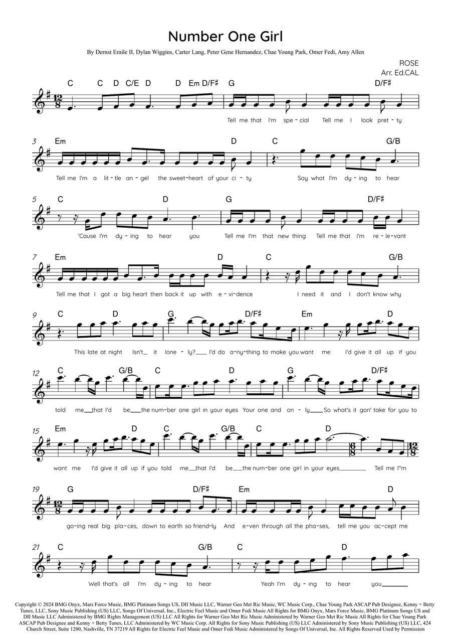 Number One Girl Number One Girl Piano scores gallery preview page 1