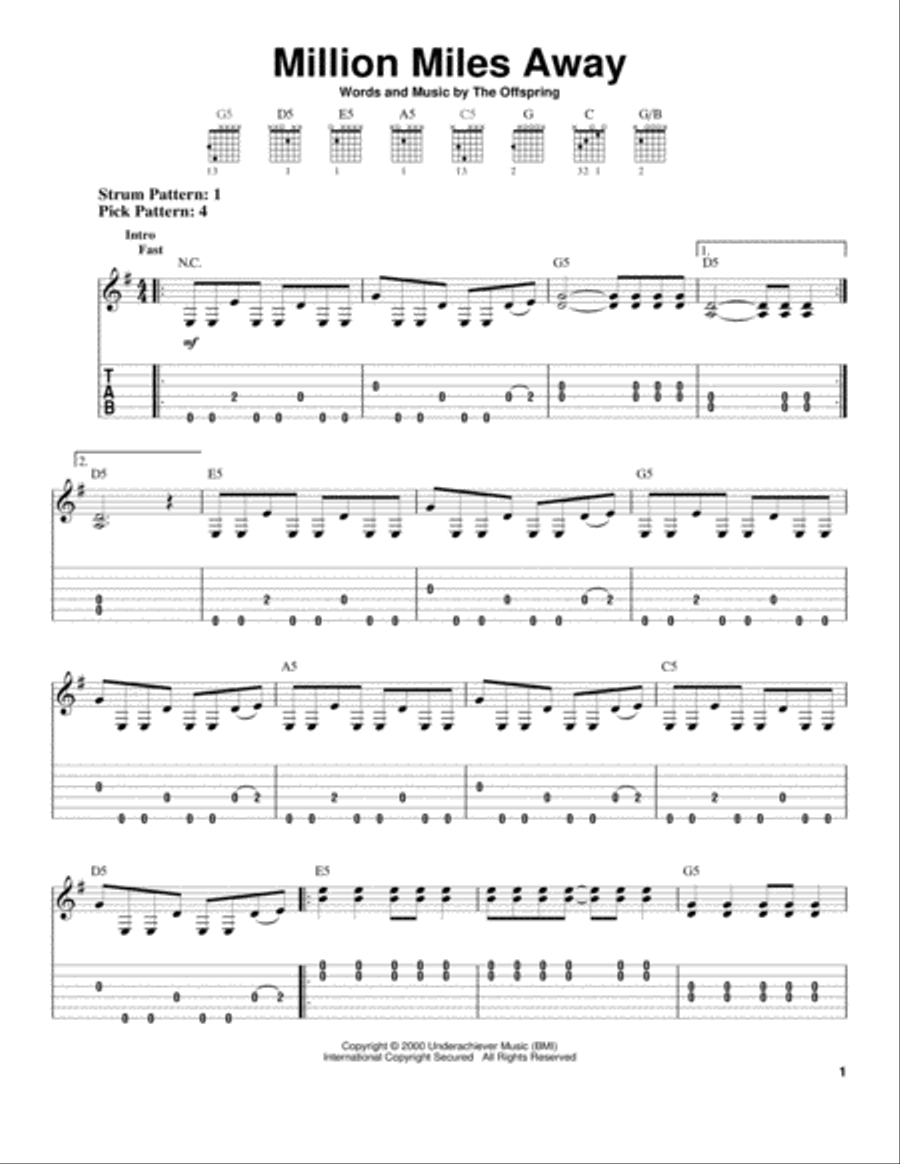 Million Miles Away Million Miles Away Acoustic Guitar scores gallery preview page 1