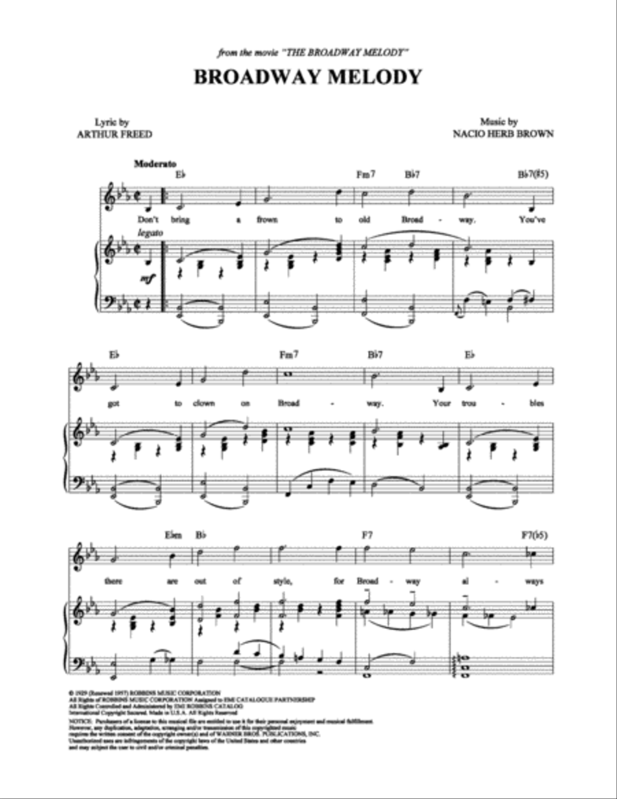 Broadway Melody Piano, Vocal, Guitar scores gallery preview page 1