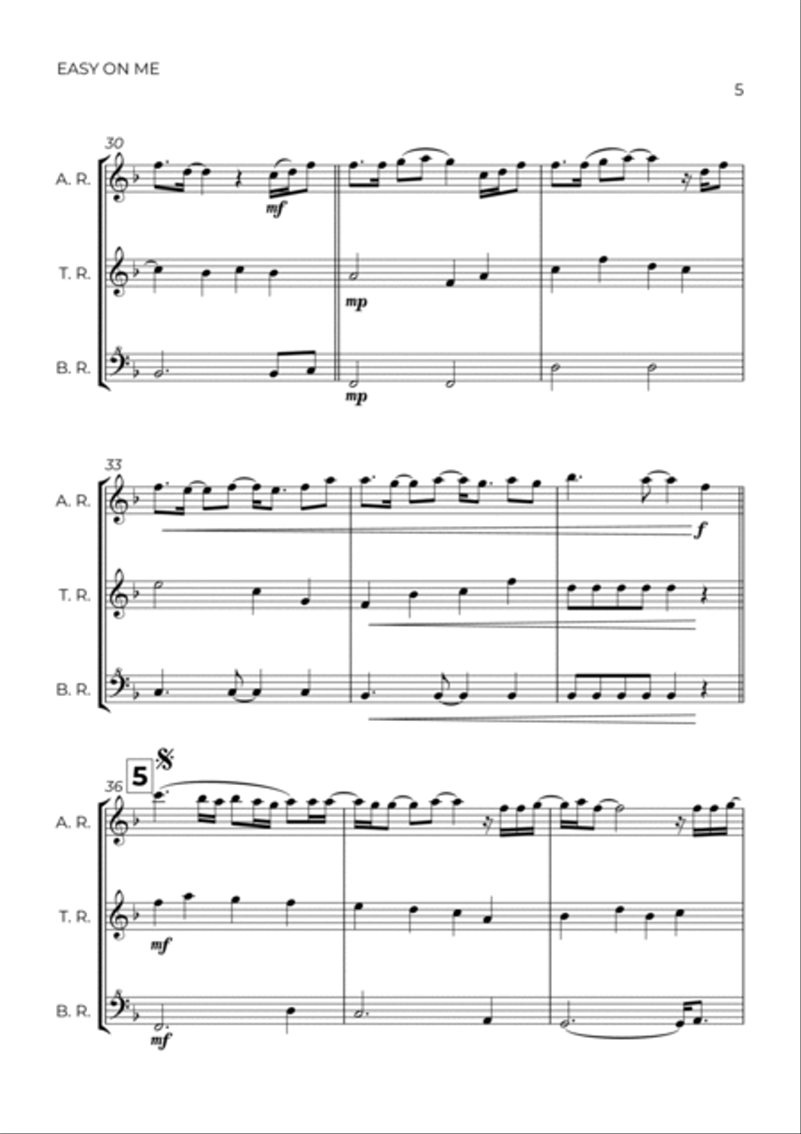 Easy On Me Alto Recorder scores gallery preview page 5