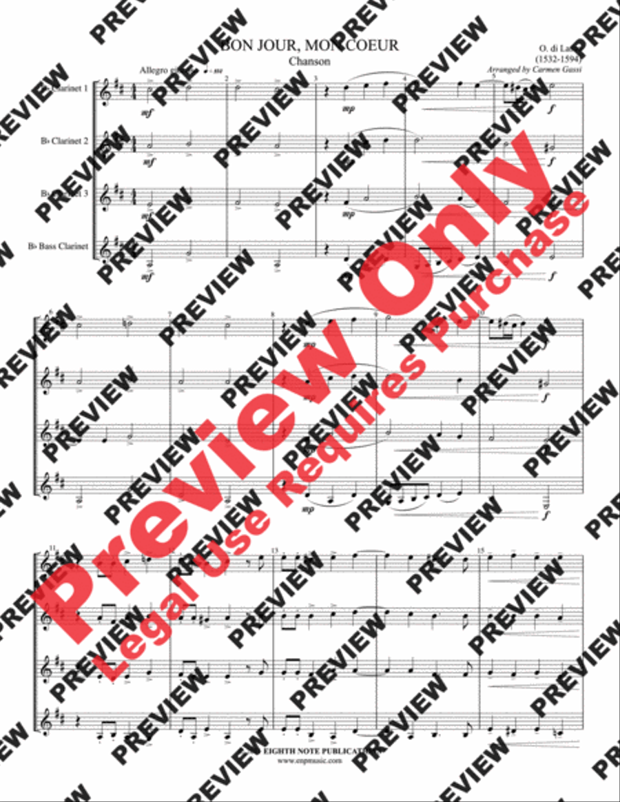 Bon Jour, Mon Coeur Clarinet Quartet scores gallery preview page 3