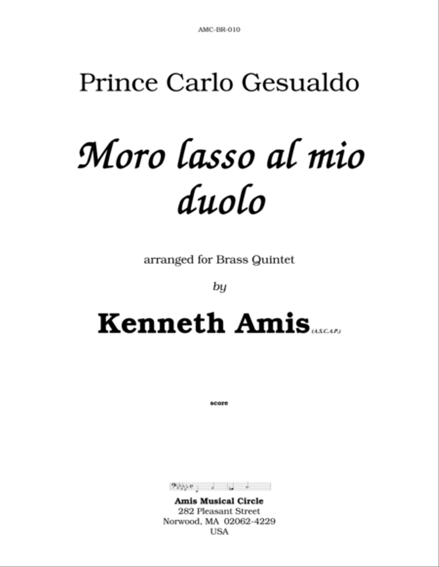Moro lasso al mio duolo (for brass quintet) Brass Quintet scores gallery preview page 1