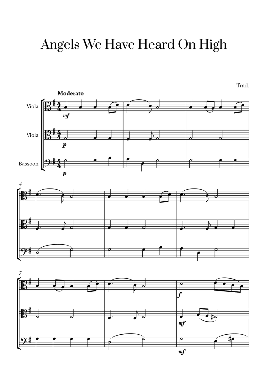 Angels We Have Heard On High (for 2 Violas and Bassoon) Small Ensemble scores gallery preview page 1