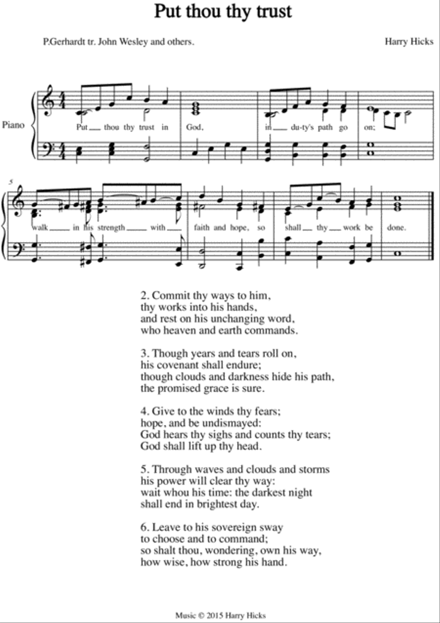 Put thou thy trust in God. A new tune to a wonderful old hymn. Unison Choir scores gallery preview page 1