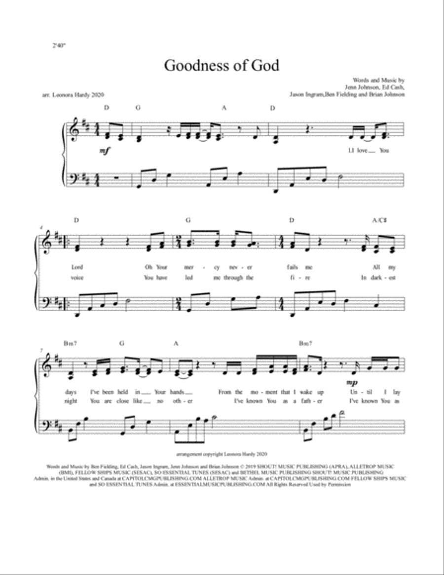 Goodness Of God by Jason Ingram Piano Vocal Guitar Digital Sheet