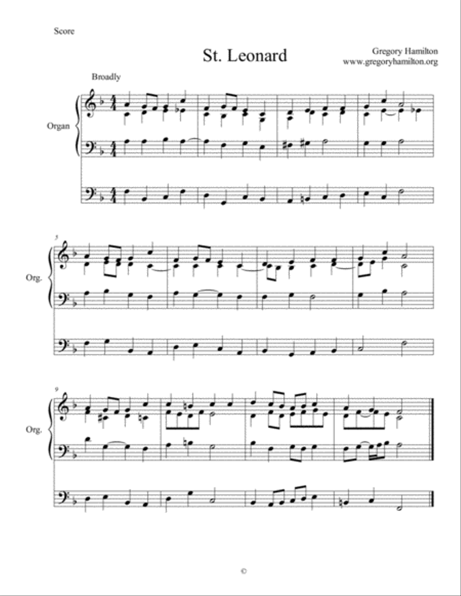 St. Leonard - Ye Who Own the Faith of Jesus - Alternate Harmonization Organ Solo scores gallery preview page 1