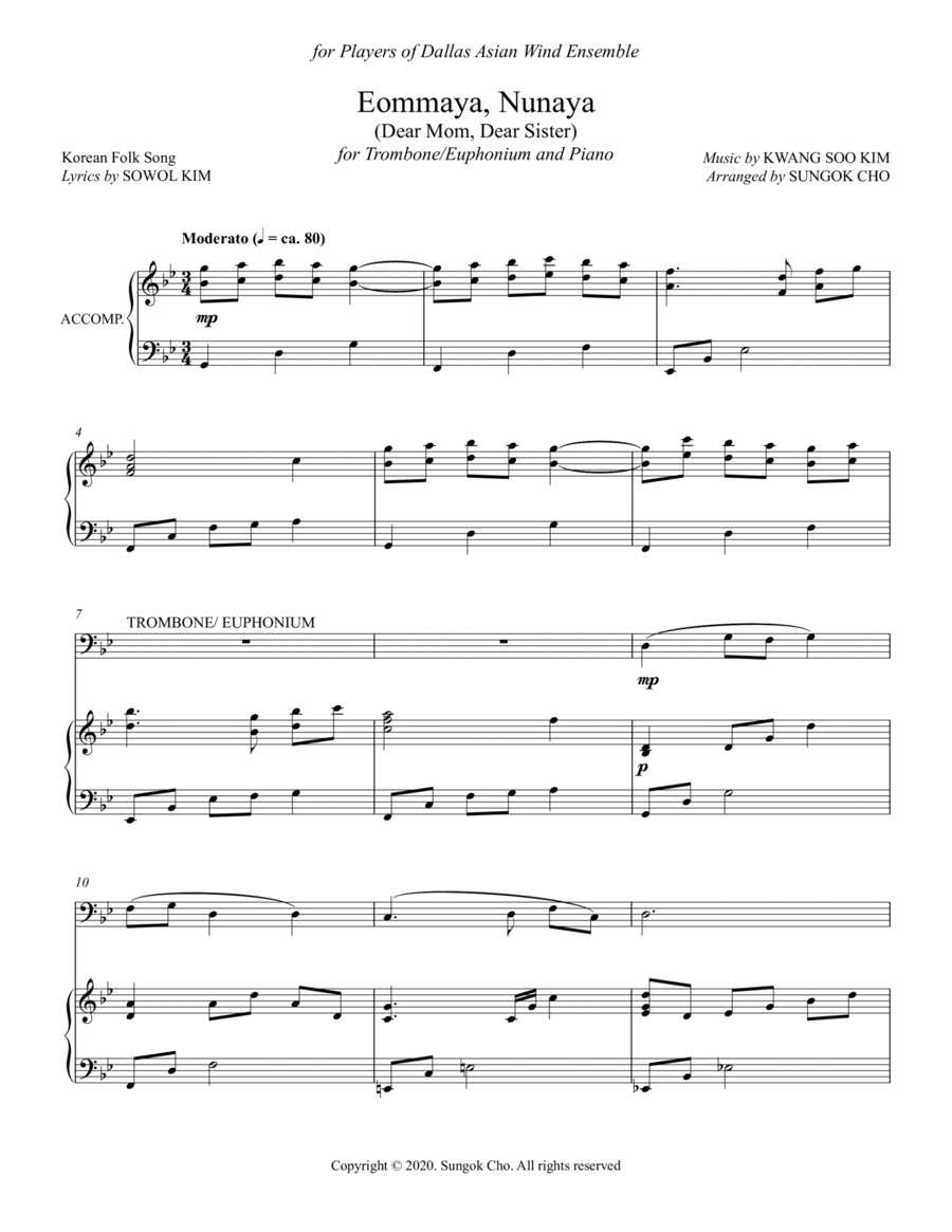 Korean Folk Song - Eommaya, Nunaya (Dear Mom, Dear Sister) Brass Duet scores gallery preview page 1