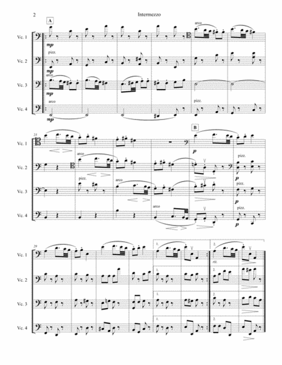 Intermezzo from String Quartet No.2 for intermediate cello quartet (four cellos), Op.13