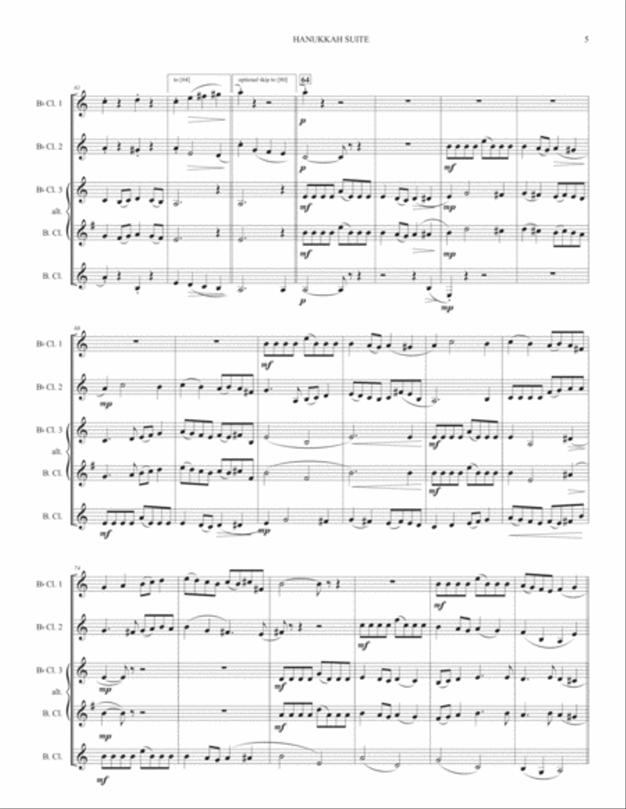Hanukkah Suite (for Clarinet Quartet) Clarinet Quartet scores gallery preview page 5