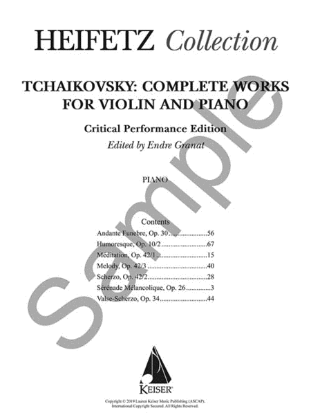 Tchaikovsky Complete Works for Violin and Piano