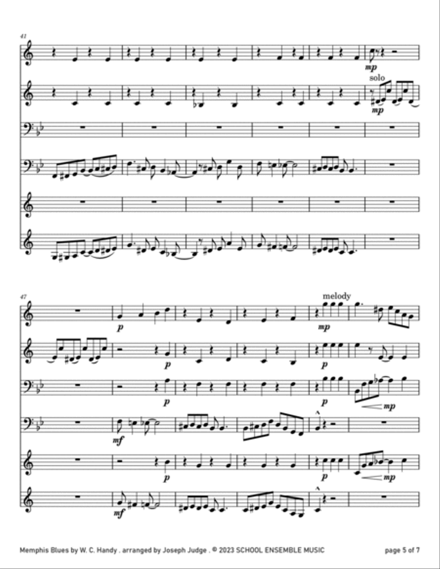 Memphis Blues by Handy for Brass Quartet in Schools Brass Quartet scores gallery preview page 5