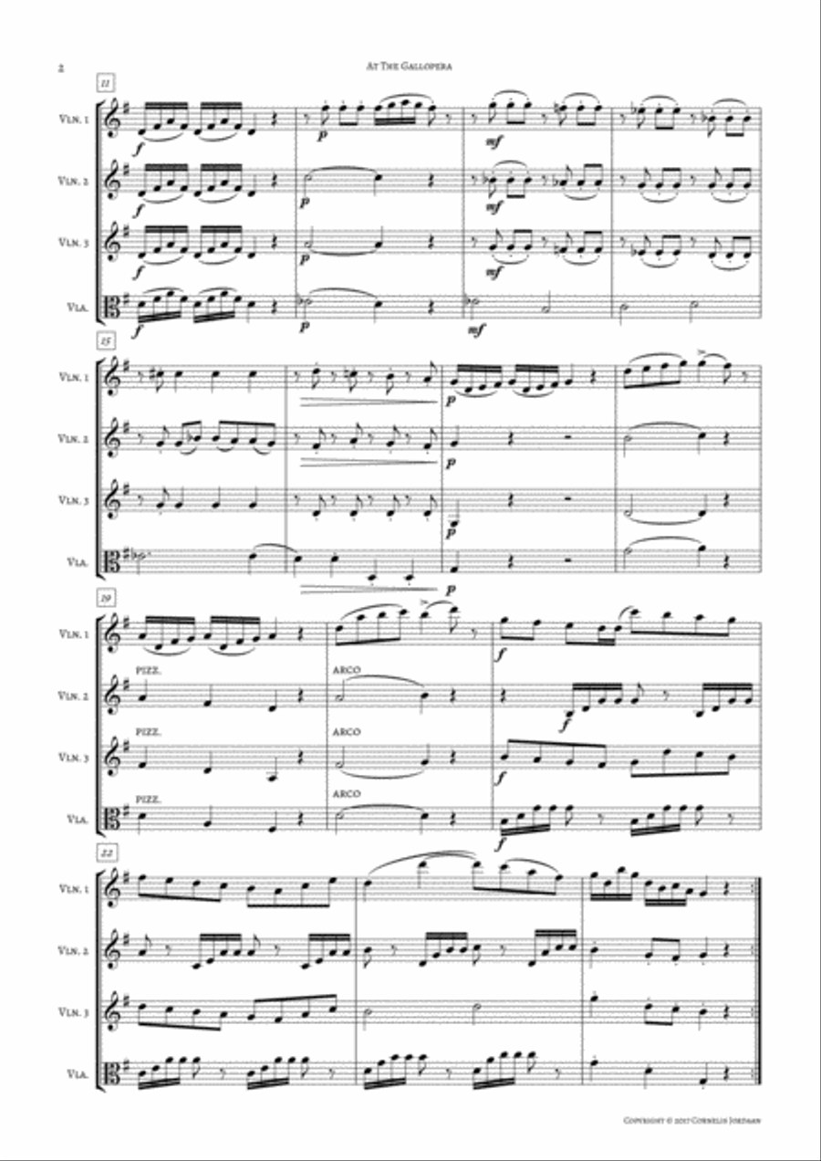 At the Gallopera, for 3 violins & viola String Duet scores gallery preview page 3