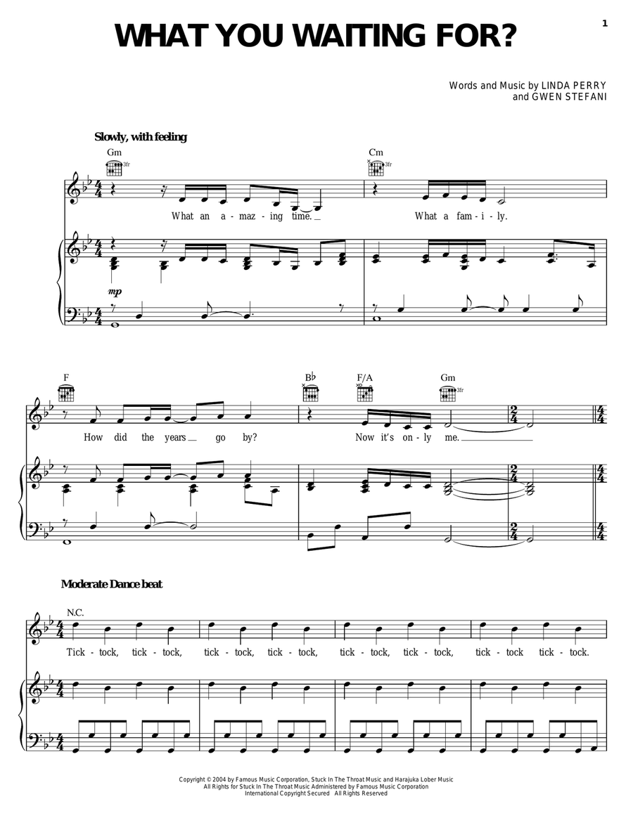 What You Waiting For? Piano, Vocal, Guitar scores gallery preview page 1