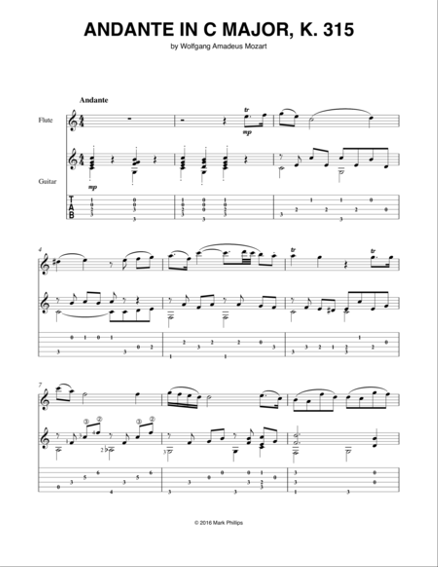 Andante in C Major, K 315 Flute scores gallery preview page 1