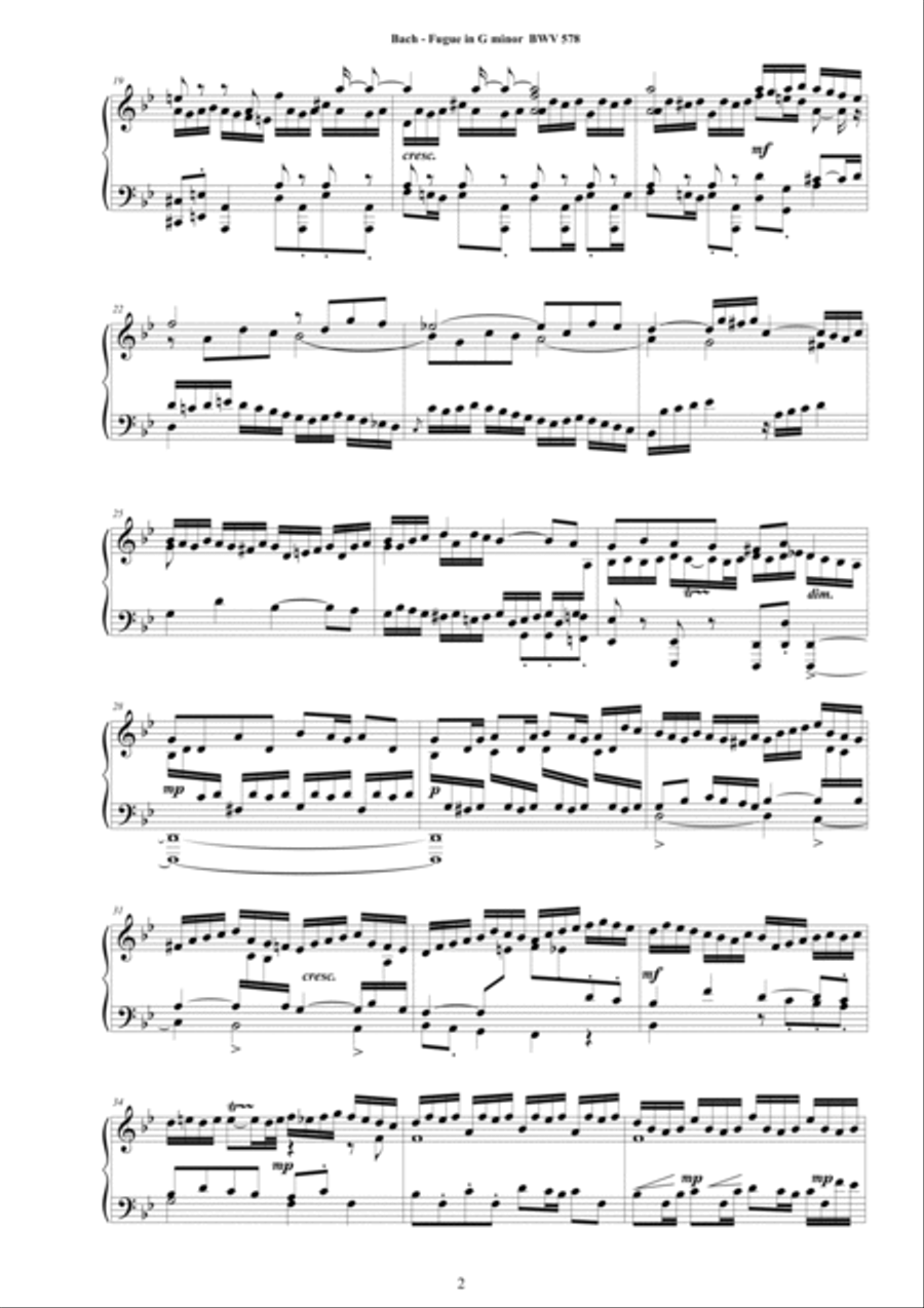 Bach - Fugue in G minor BWV 578 for Piano Piano Solo scores gallery preview page 2