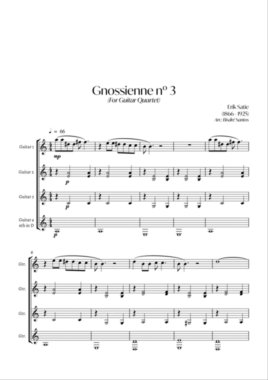 Gnossienne nº 3 (4 Guitars) - Score Only Guitar Ensemble scores gallery preview page 2