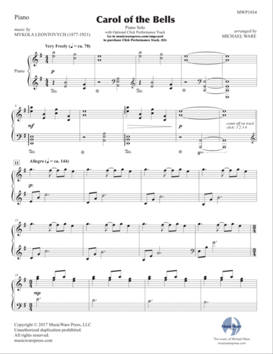 Carol of the Bells (solo piano) Piano Solo scores gallery preview page 2